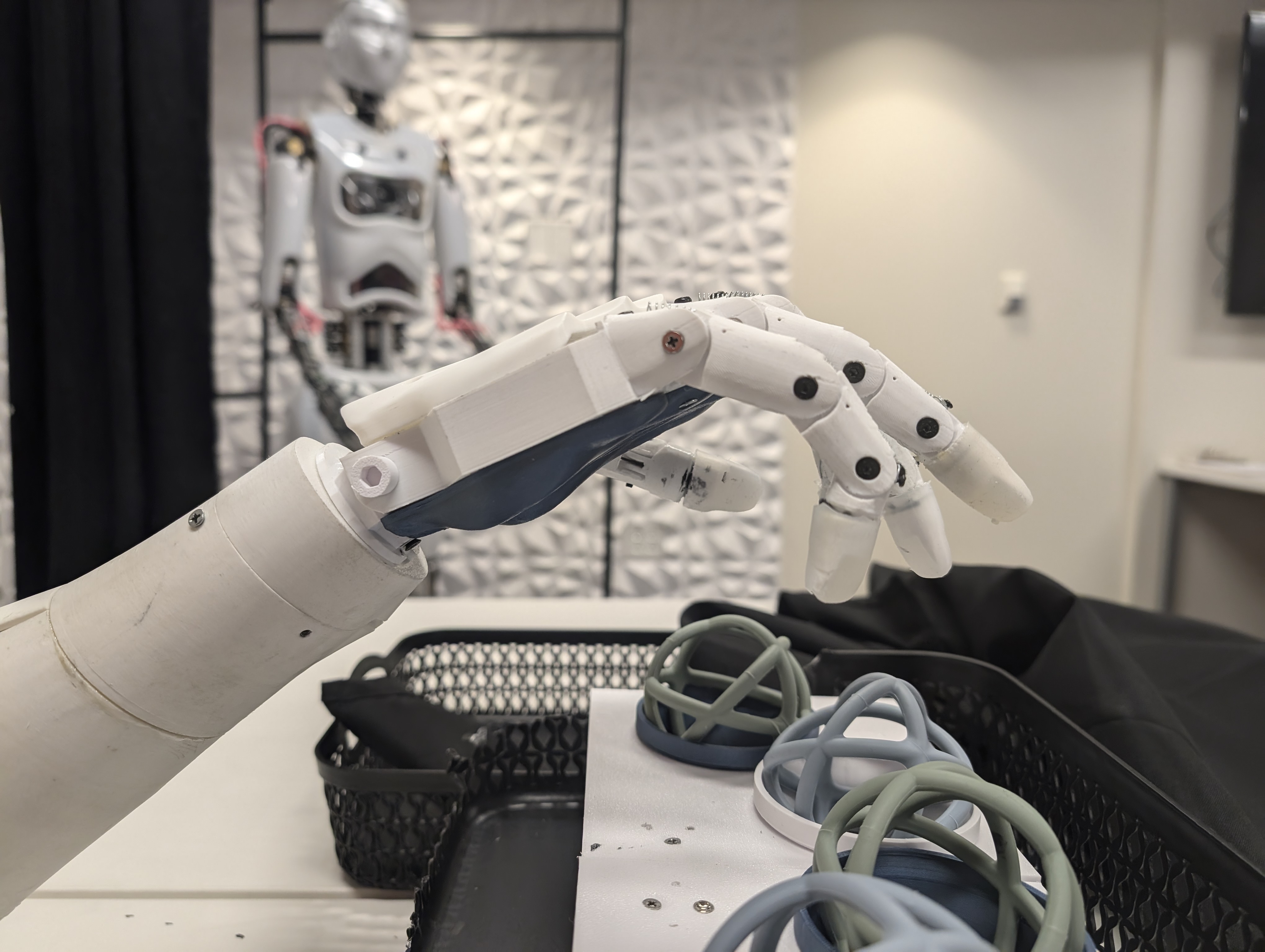 Close-up of the 8-DoF humanoid hand with MediaPipe tracking system