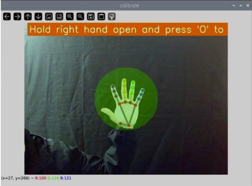 MediaPipe hand landmark calibration overlay on live camera feed